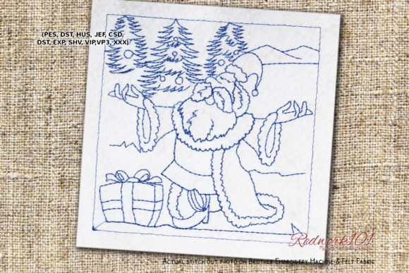 Happy Santa Claus with Gifts Redwork Review