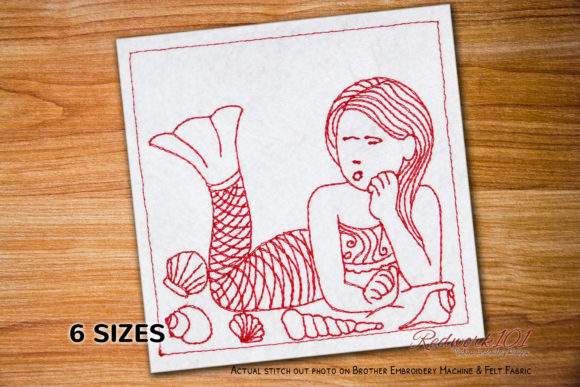 Mermaid Thinking Lineart for Seasonal Embroidery